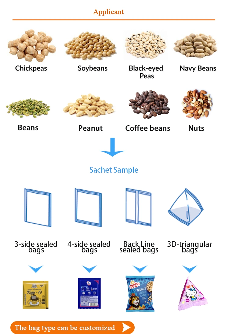 Automatic Vertical /Food/Snack/Beans/ Grain/Rice/Nuts/Peanut/Sugar/Beans/Salt /Granule /Coffee Volumetric Filling Packaging Wrapping Packing Sealing Machine